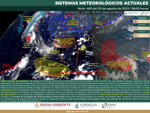 Salida de la onda tropical número 23 traerá lluvias ligeras en el estado 