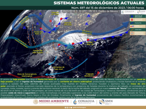 Frente frío número 17 ingresa hoy al Golfo de México