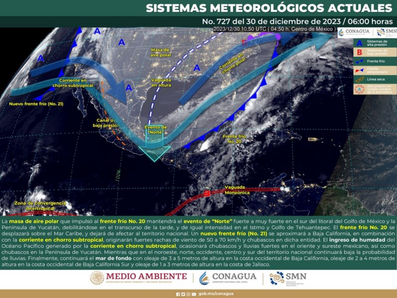 Frente frío número 20 mantendrá bajas temperaturas y evento de norte en el estado