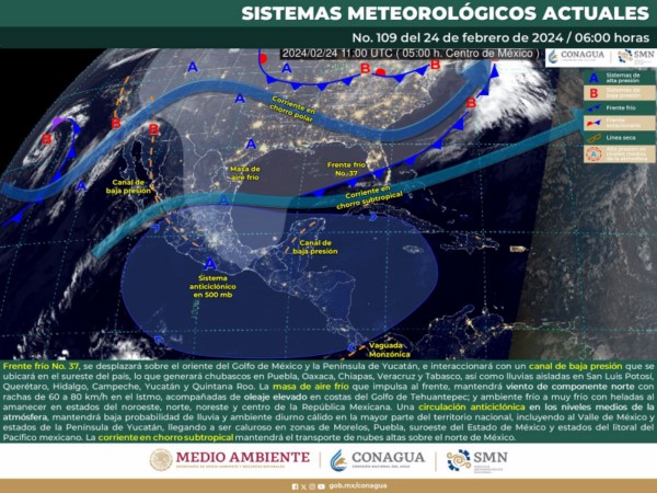 Frente frío número 37 ocasionará lluvias y ambiente frío en el estado