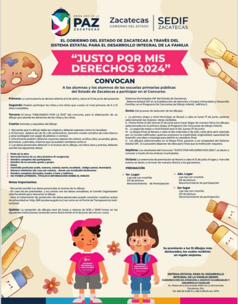 INVITA GOBIERNO DE ZACATECAS A PARTICIPAR EN EL CONCURSO INFANTIL “DIBUJANDO POR LA PAZ”