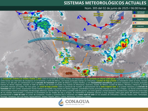 Vaguada monzónica y onda tropical provocarán condiciones inestables en Oaxaca