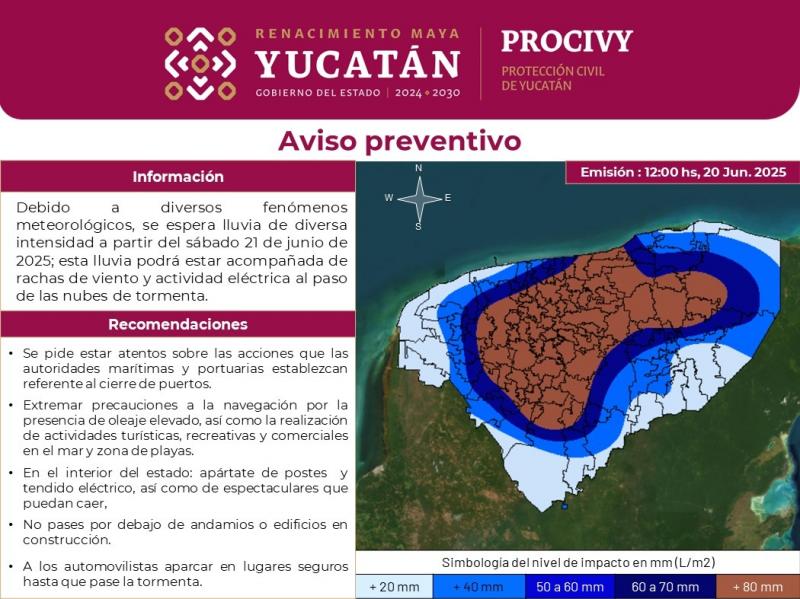 Continuarán las lluvias en Yucatán durante los próximos días: Procivy