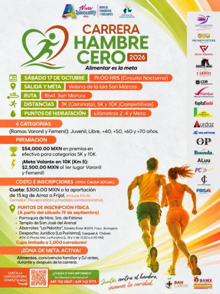 SÚMATE A LA CARRERA HAMBRE CERO 2026; TU PARTICIPACIÓN CONTRIBUIRÁ A LLEVAR ALIMENTO A MILES DE FAMILIAS