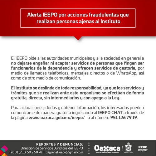 Los servicios y trámites que se realizan ante este organismo, se efectúan de forma gratuita, directa y sin intermediarios