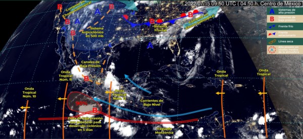 probabilidad de desarrollo ciclónico que se ubica al sur de las costas de Guerrero