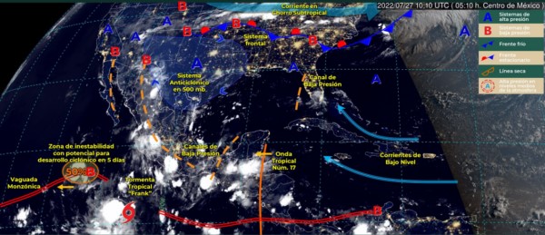 Ciclón tropical “Frank” se encuentra lejos y al suroeste de las costas de Colima y Jalisco,