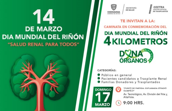 17 de marzo en el Discóbolo de la Ciudad Deportiva, bajo el lema “Salud Renal para Todos”