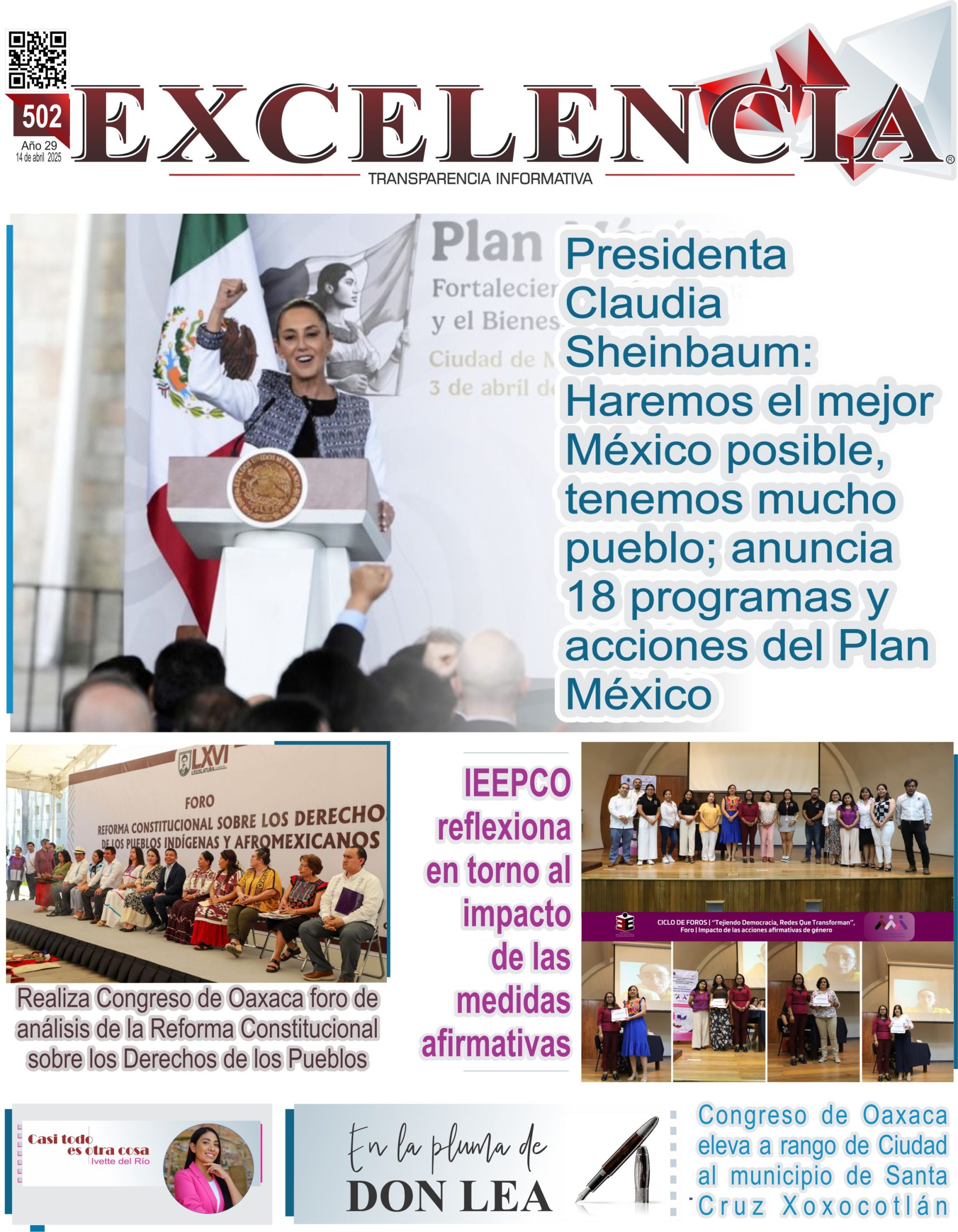 Presidenta, anuncia 18 programas y acctiones del plan México